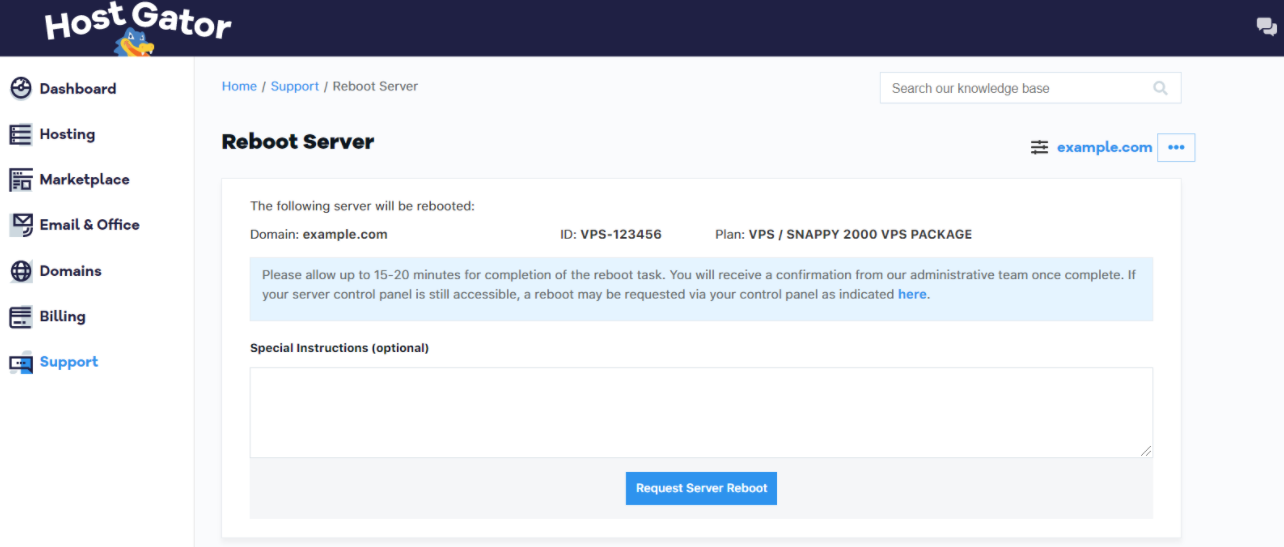 请求重新启动时为服务器提供任何特殊说明